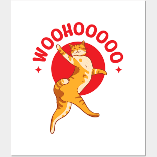 Illustration of a cute orange cat dancing Posters and Art